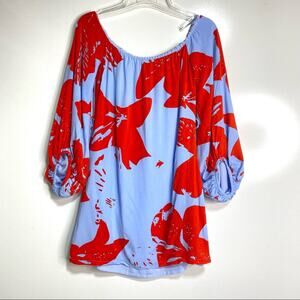 Bardot Pop of Color Camilla Off Shoulder Red Floral Mini Dress 4